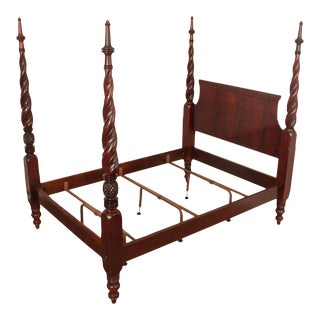 British Colonial Style Flame Mahogany Queen Size Poster Bed For Sale