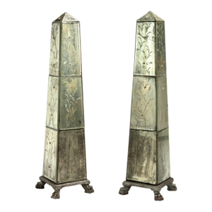 Pair of Antique Italian Mirrored Obelisks