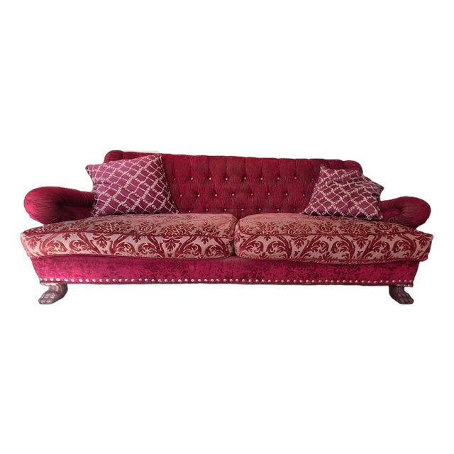 Circa 1970 Upholstered Burgundy Red Sofa For Sale