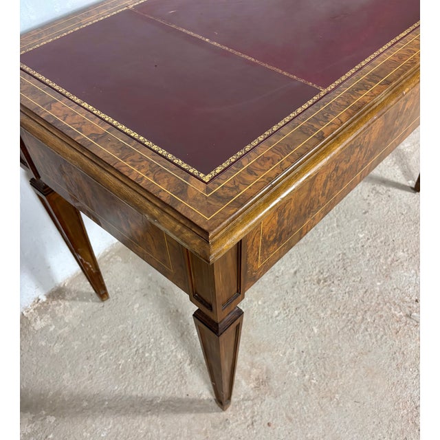 Brown French Louis XVI Style Walnut Writing Desk With Leather Top, Early 20th Century For Sale - Image 8 of 9