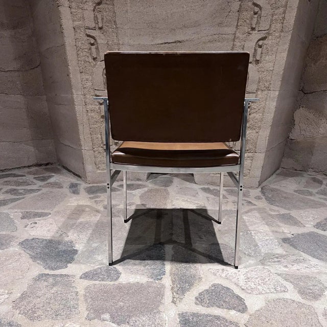 1950s Vintage Brown Leather Paddle Chairs Set of Four Ward Bennett For Sale - Image 11 of 12