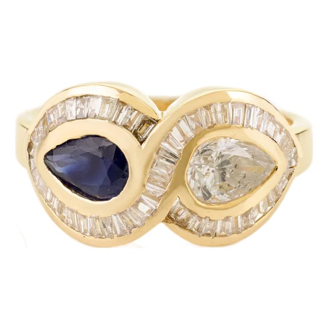 Channel Set Infinity Diamond & Sapphire Bypass Ring Size 6.5 For Sale