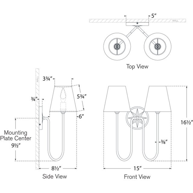 Chapman & Myers for Visual Comfort Signature Polaris 17" Double Sconce in Bronze with Linen Shades For Sale In Houston - Image 6 of 7