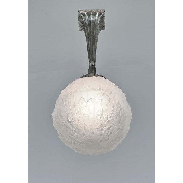 Cherrier & Besnus French Art Deco Floral Globe Pendant Chandelier - 2 Available - 1930s For Sale - Image 4 of 16