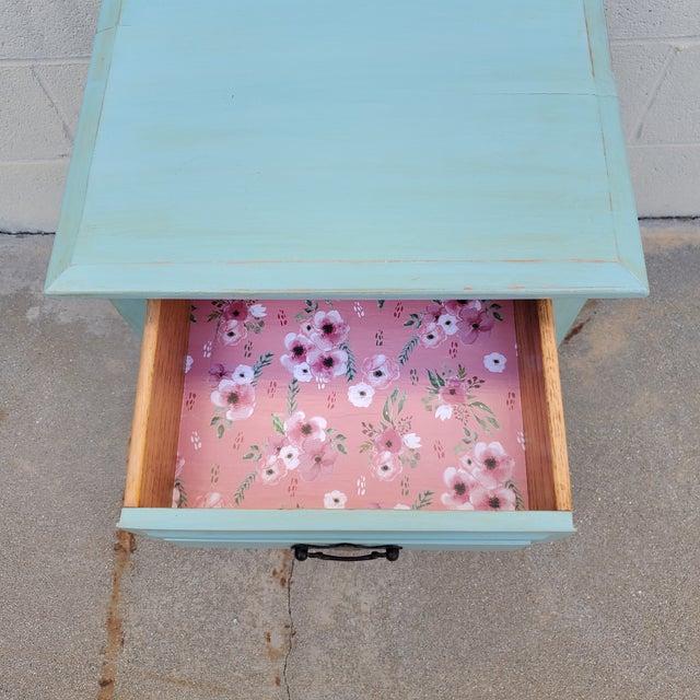 Wood 1950s Vintage Nightstand Painted Pale Blue For Sale - Image 7 of 12