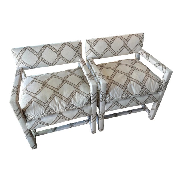 Vintage Pair of Newly Upholstered Palm Beach Club Parsons Arm Chairs Armchairs For Sale