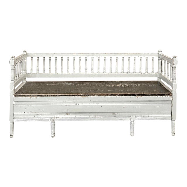 19th Century Swedish Neoclassical Painted Bench ~ Trunk For Sale