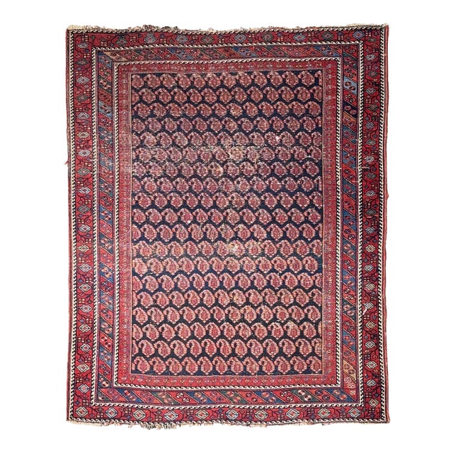 Old World Boteh "Paisley" Garden Indigo Rug 4.4 x 5.3 For Sale