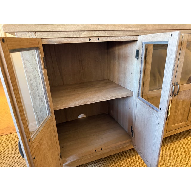 Modern Farmhouse Oak Sideboard Credenza With Glass Doors – Rh Style For Sale - Image 4 of 5