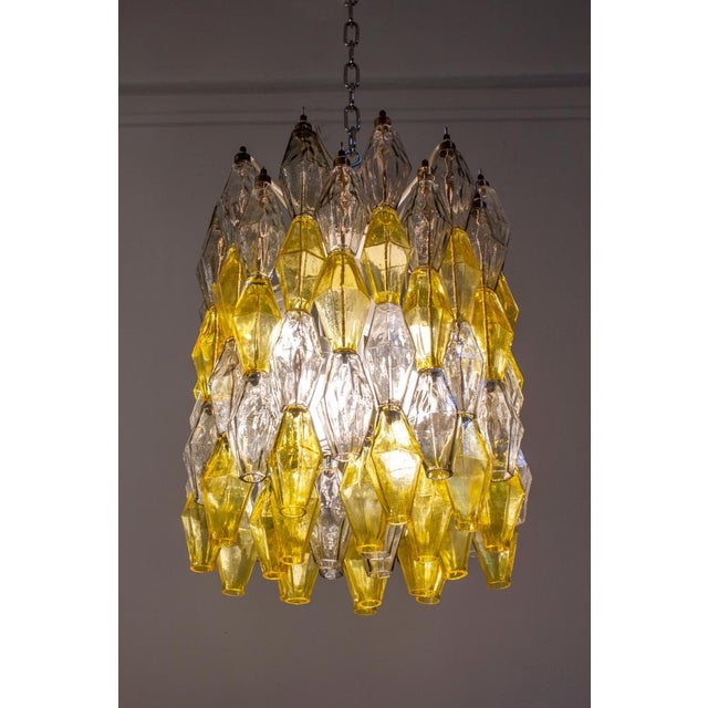Yellow and Clear Poliedri Chandelier by Carlo Scarpa for Venini, 1980s For Sale - Image 11 of 17