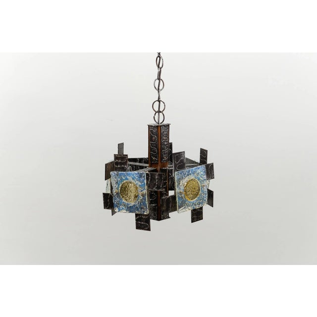 Black Rustic Italian Pendant Lamp in Iron and Murano Glass, 1960s For Sale - Image 8 of 16