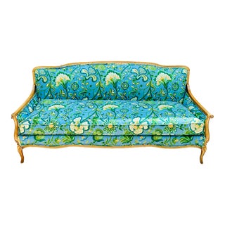 1960s Vintage Newly Upholstered and Refinished French Louis XVI Style Bergere Sofa For Sale