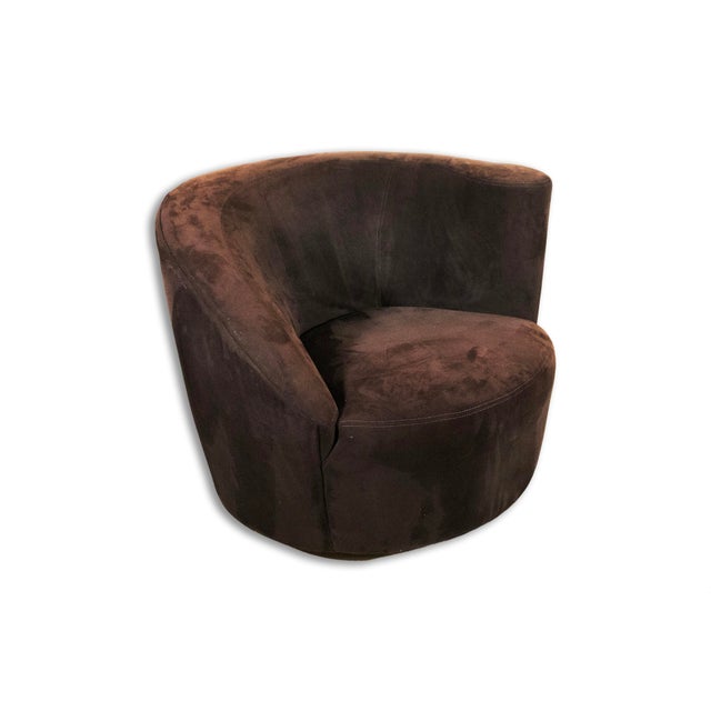 Modern Dark Brown Vladimir Kagan Modern Swivel Nautilus Lounge Chair With Ottoman For Sale - Image 3 of 9