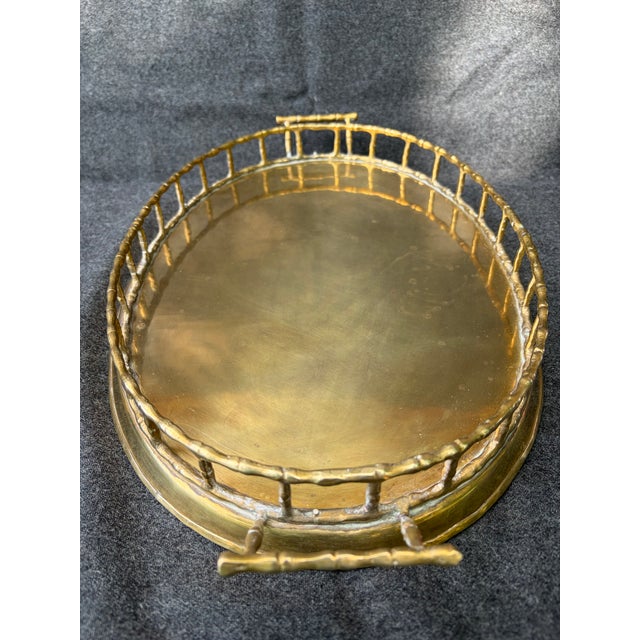 Vintage Faux Bamboo Brass Oval Tray For Sale - Image 4 of 17