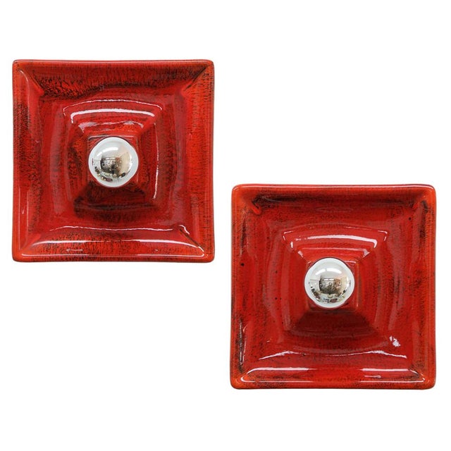 Kaiser Leuchten Vintage Wall Lights, Red Ceramics, Germany, 1970 For Sale - Image 11 of 11