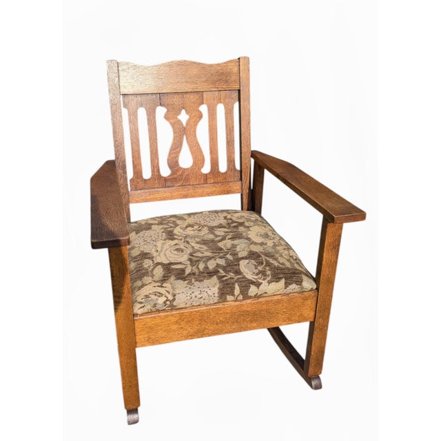 Early 20th Century Arts and Crafts Mission Oak Rocking Chair For Sale In Charlotte - Image 6 of 9