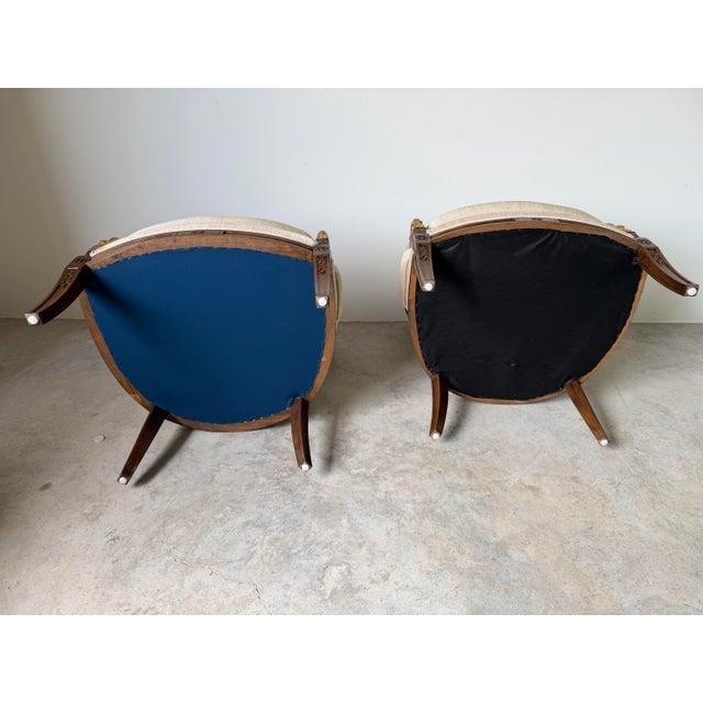 Vintage French Empire Style Swan Armchairs With Gilded Carved Arms – A Pair For Sale - Image 12 of 12