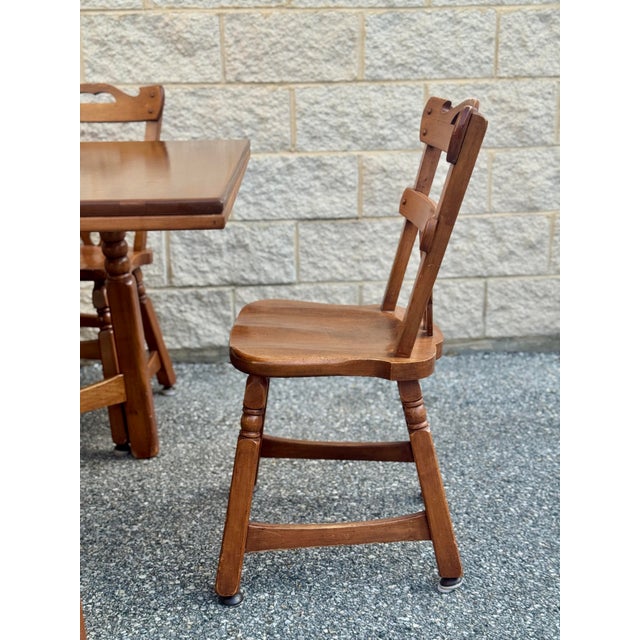 Brown Vintage Cushman Style Solid Wood Maple Drop-Leaf Dining Table & 6 Chairs Set For Sale - Image 8 of 12