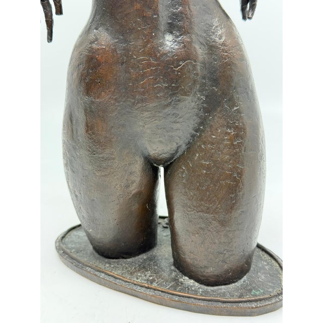 Metal Bronze Sculpture Nude Woman with Cornrows Monogrammed Dated 93 For Sale - Image 7 of 17
