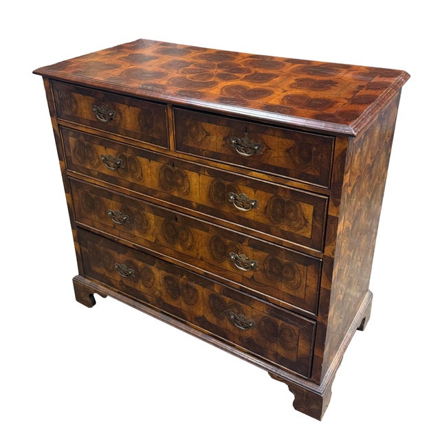 English Late 19th Century William and Mary Style Oyster Burl Veneer Chest of Drawers - Antique For Sale - Image 3 of 10