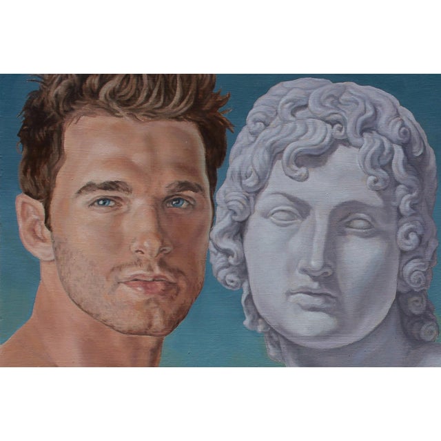 2010s The Oracle of Time by John Tarantola | Oil Painting of a man and a classical statue holding a flame For Sale - Image 5 of 5