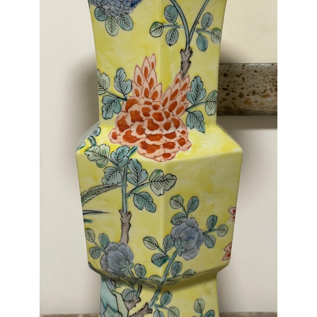 Chinoiserie Canton Yellow Hexagonal Vase For Sale - Image 11 of 12