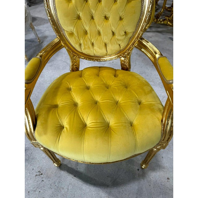 Baroque Golden Yellow Velvet Chair With Exquisite Gold Leaf Details For Sale - Image 9 of 10