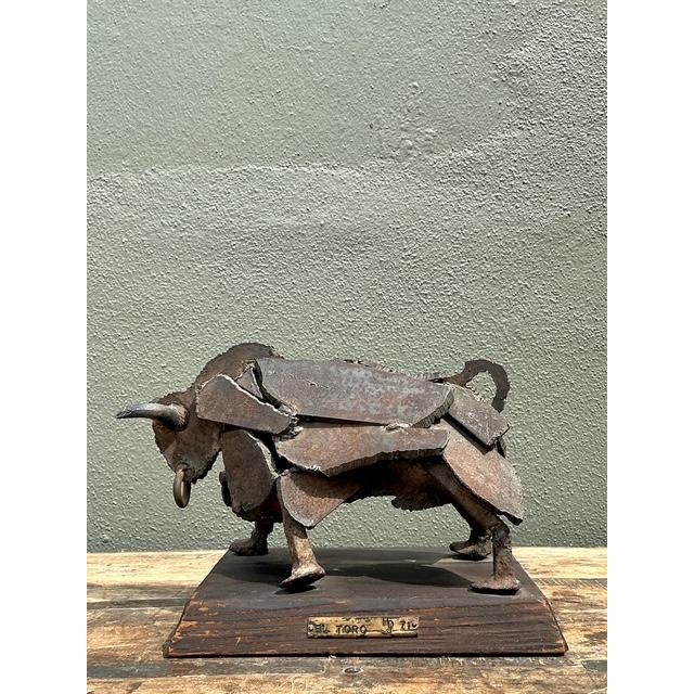 Vintage 1971 Brutalist Torch Cut Steel Bull For Sale - Image 4 of 12
