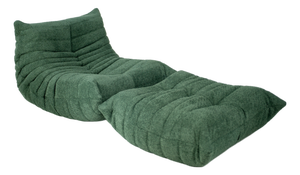 Set of Togo Lounge Chair and Pouf in Emerald Boucle Fabric by Michel Ducaroy for Ligne Roset, 1973