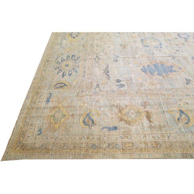 Oversize Modern Sultanabad Blue Handmade Designed Wool Rug For Sale - Image 4 of 8