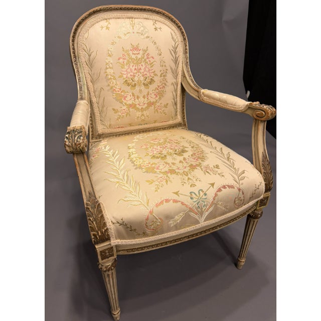 19th Century French Louis XVI Polychrome & Parcel-Gilt Armchairs, Set of 4 For Sale In Indianapolis - Image 6 of 11
