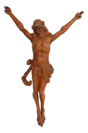 Hand Carved Oak Crucifix, Belgium, 1900s