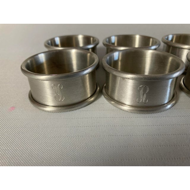 Mid-Century Modern Vintage Stainless Monogram "R" Napkin Rings S/8 For Sale - Image 3 of 8