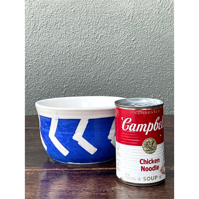 Hand-Painted Blue Geometric Ceramic Bowl For Sale - Image 12 of 13