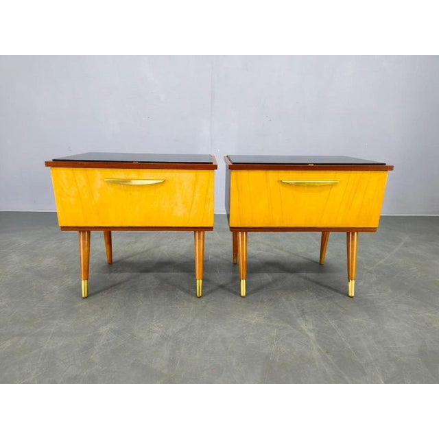 Mid-Century Modern Czech Nightstands with Glass Tops, 1960s, Set of 2 For Sale - Image 3 of 18
