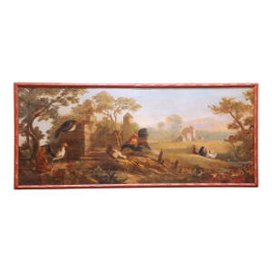 18th Century French Provincial Farmyard Painting With Roosters and Hens