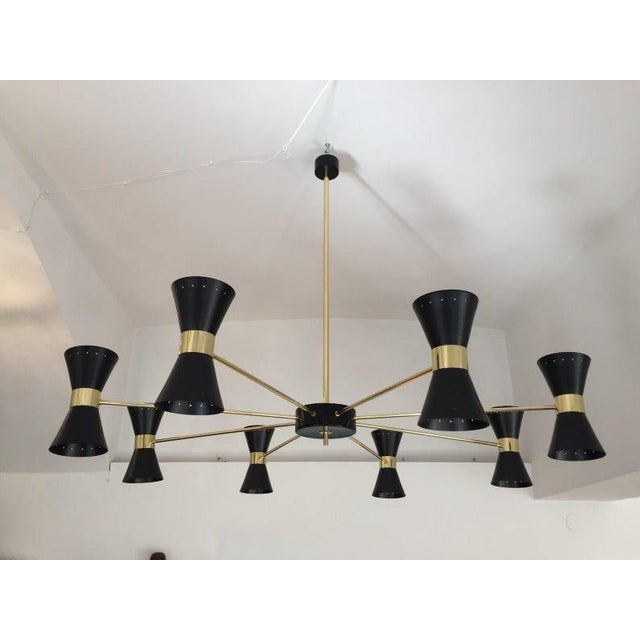 Metal Mid Century Modern Sputnik Chandelier – Black Gold Italian Style Ceiling Light Brass Home Decor For Sale - Image 7 of 9
