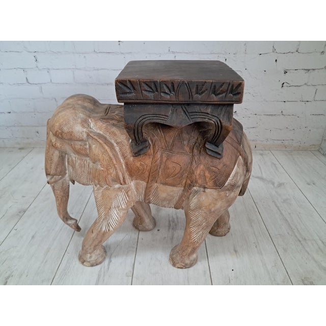 1960s Vintage Hand-Carved Wooden Elephant Plant Stand, 1960s For Sale - Image 5 of 18