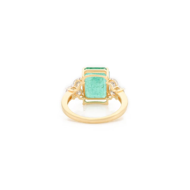 Metal 18k Gold Octagon Cut Emerald Cocktail Ring With Real Diamonds Size 5 For Sale - Image 7 of 12