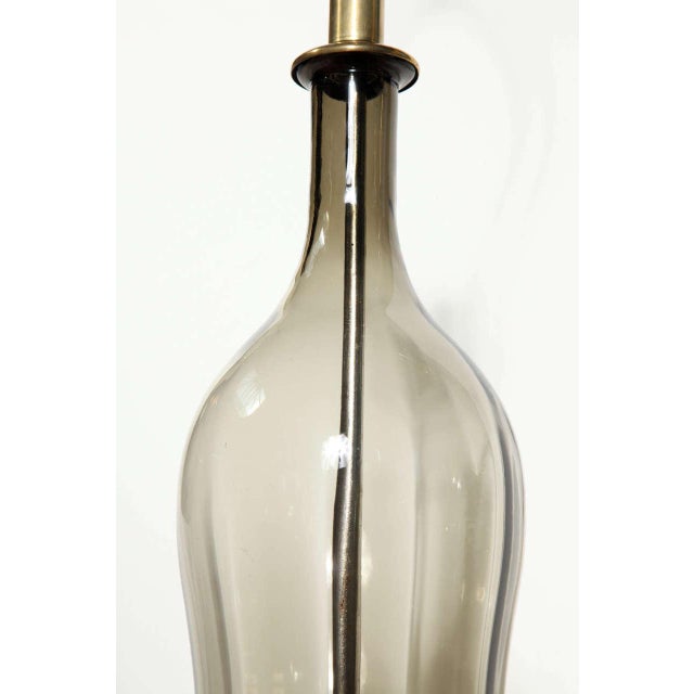 Monumental Blenko Olive Hourglass Glass Table Lamps, 1950s - A Pair For Sale - Image 6 of 9