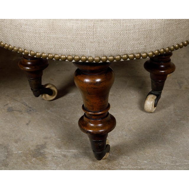 Wood Pair of English Mahogany Stools with 19th Century Turned Legs on Casters For Sale - Image 7 of 10