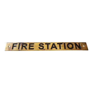 1950s Vintage Brass "Fire Station" Sign / Plaque For Sale