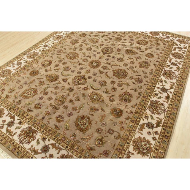 Indian Agra Rug 8’1” X 10’2” Beige Wool/Silk Traditional Hand-Knotted Oriental Carpet For Sale - Image 3 of 12