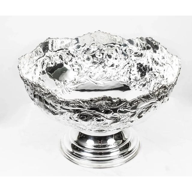 Vintage Large Silver Plated Punch Bowl Cooler with Floral Decoration For Sale - Image 3 of 13