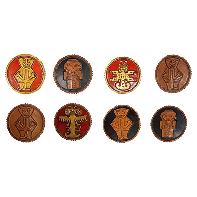 Peruvian Leather Plaques, 1950s, Set of 8 For Sale