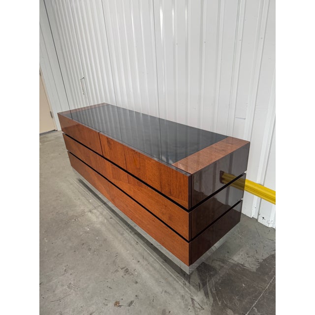 Italian Modern High Gloss Dresser Credenza With Black Glass Top by Alf Italia For Sale - Image 4 of 12