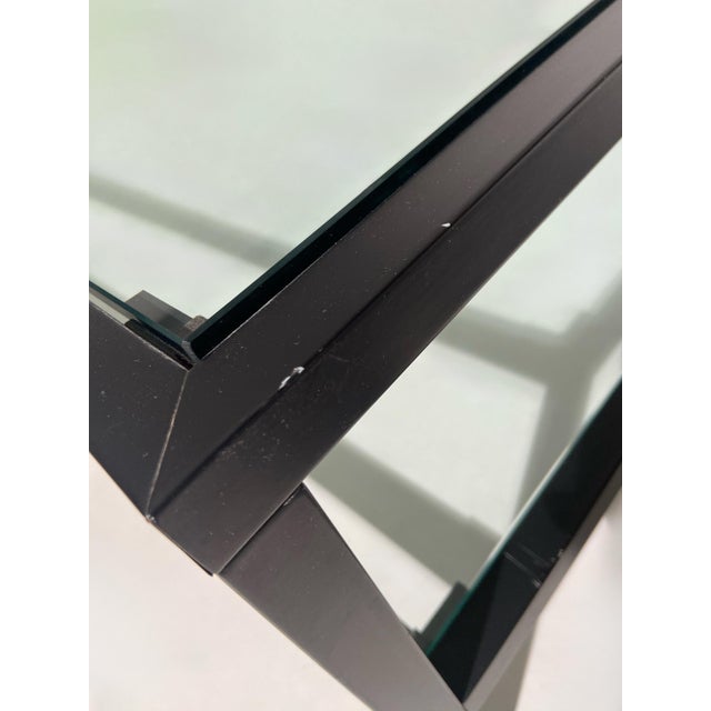 Black Square Coffee Table with Iron Frame and Double Glass Shelf, 1999 For Sale - Image 8 of 9