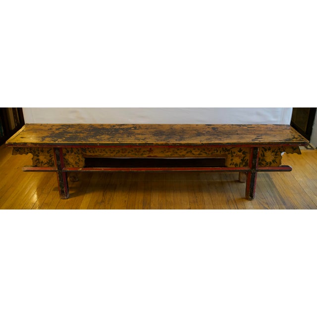 Wood Antique Chinese Hand-Painted Elm Bench For Sale - Image 7 of 10