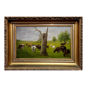 Barton Stone Hays -Cows Grazing in a Pastoral Landscape-19th Century Oil Painting