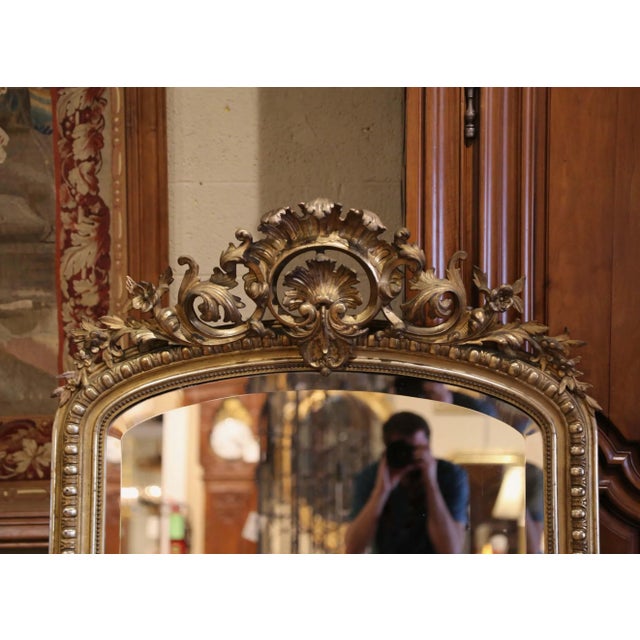 Wood 19th Century French Louis XV Carved Giltwood Beveled Wall Mirror For Sale - Image 7 of 10